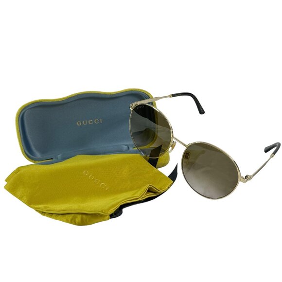 GUCCI Tortoise & Gold Metal GG0206SK 003 58 17-150 Women's Round Sunglasses - Picture 1 of 13